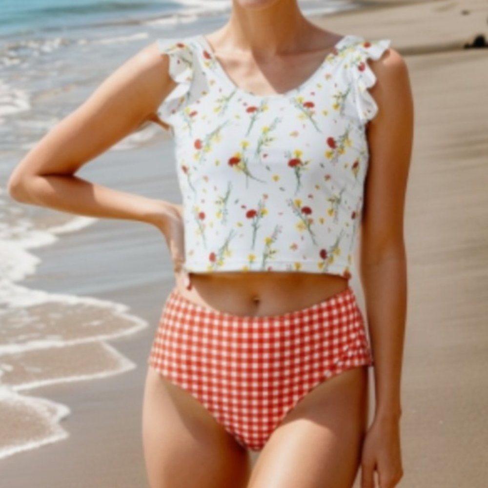Cute floral bathing suit top.